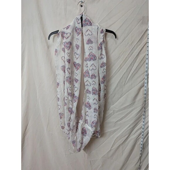 Candie's Accessories - Vintage Candie's Sheer White Infinity Scarf with Pink & Blue Floral Hearts